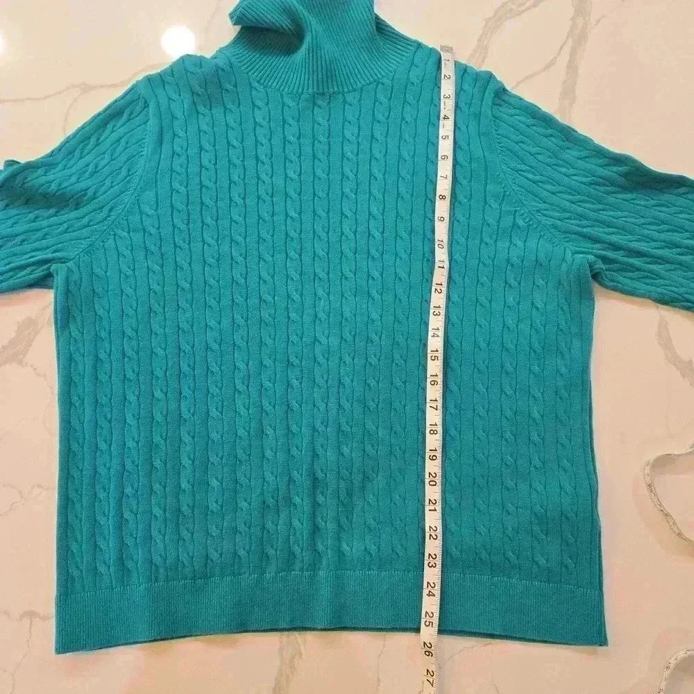 Lands End Cotton Cable Knit Cowl Neck Sweater Green Womens Size XL - Picture 9 of 10
